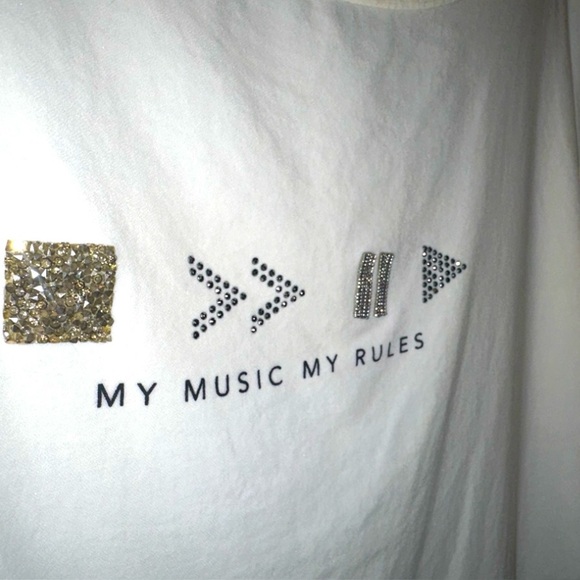 Stradivarius "My Music My Rules," cassette design flowy blouse gems rhinestones - Picture 10 of 10